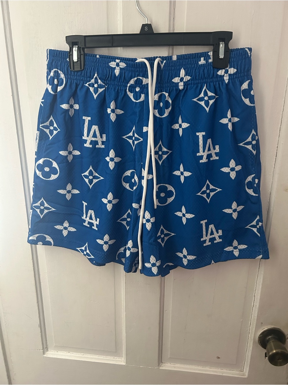 Bravest Studios Blue and White Graphic Men's Swim Trunks..